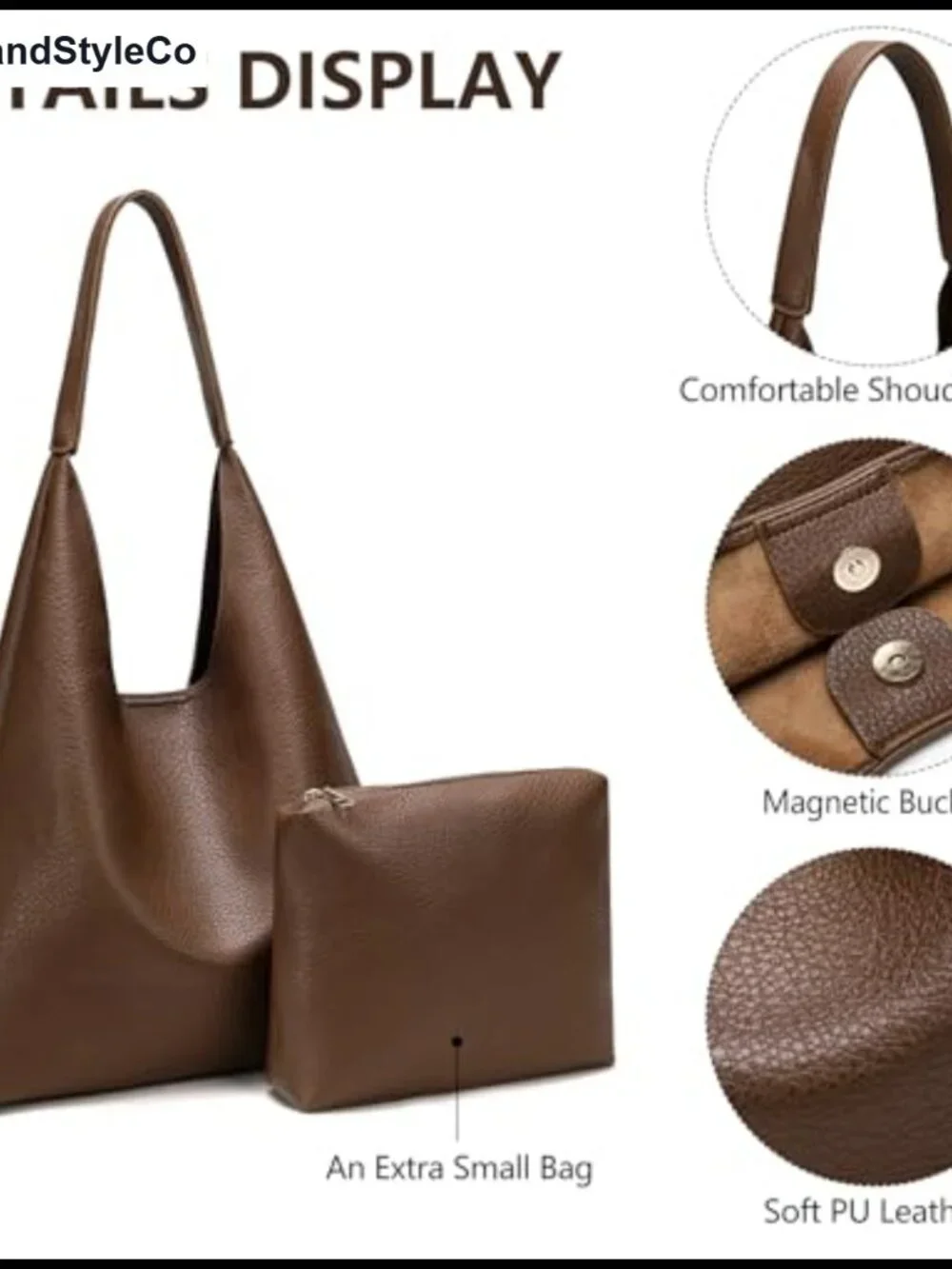 Slouchy Hobo Bag Vegan Leather Shoulder Handbag Tote Purse with Cosmetic Bag